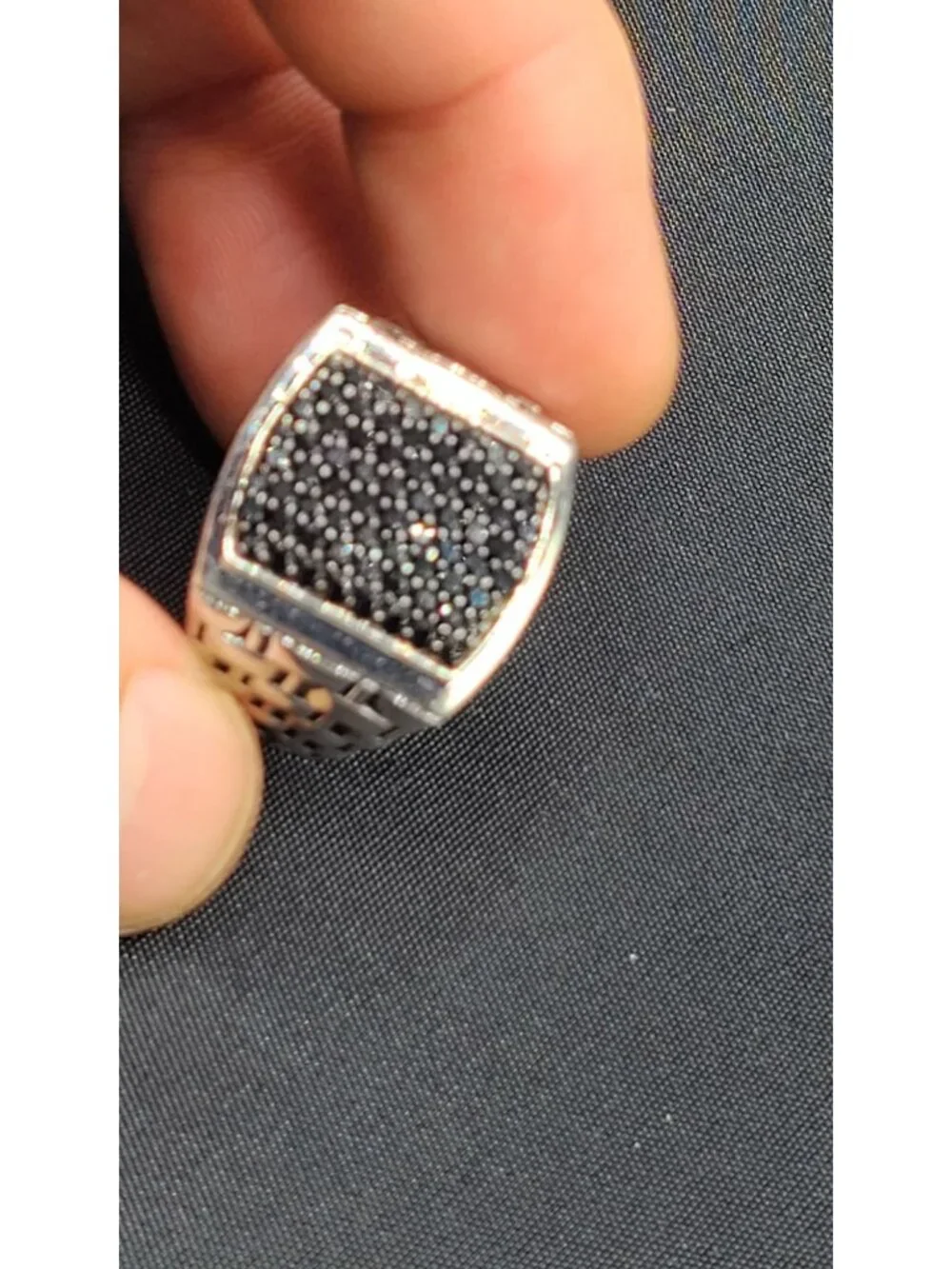 MGW Men's Black Sapphire Pavé Sterling Silver Ring Size 9 17g 2ct